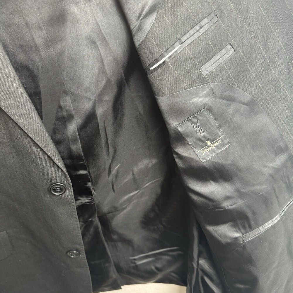 Yves Saint Laurent 100%‎ Wool Pinstripe Sport Coat Blazer Jacket Size 44R Black - Picture 11 of 16